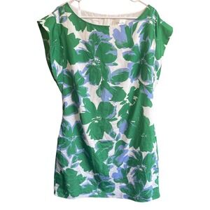 Willow‎ Glen Blue Green Botanical Print Cap Sleeve Shift Dress XL